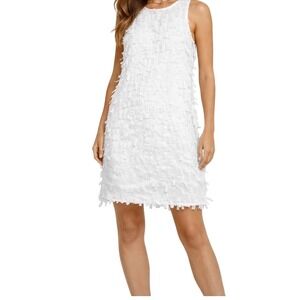 Zara White Textured Fringe Shift Mini Dress Sleeveless Summer Size S